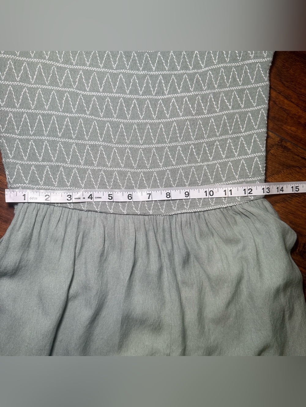 Audrey Parks x Francesca Smocked Jumpsuit M Boho Cottagecore Wide Leg Sage/Mint - Picture 13 of 15